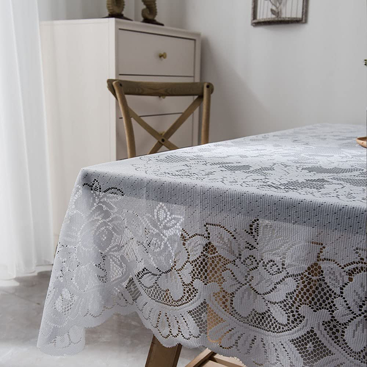 Rectangulum album jacquard tulle factionis polyester floralis vitta nuptialis tablecloth fabricae