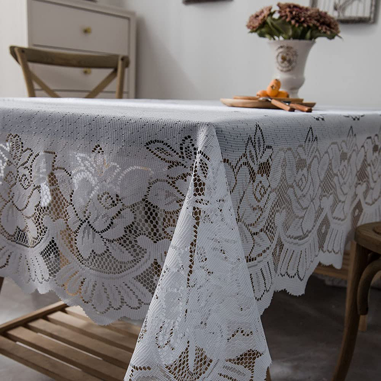 Rectangulum album jacquard tulle factionis polyester floralis vitta nuptialis tablecloth fabricae