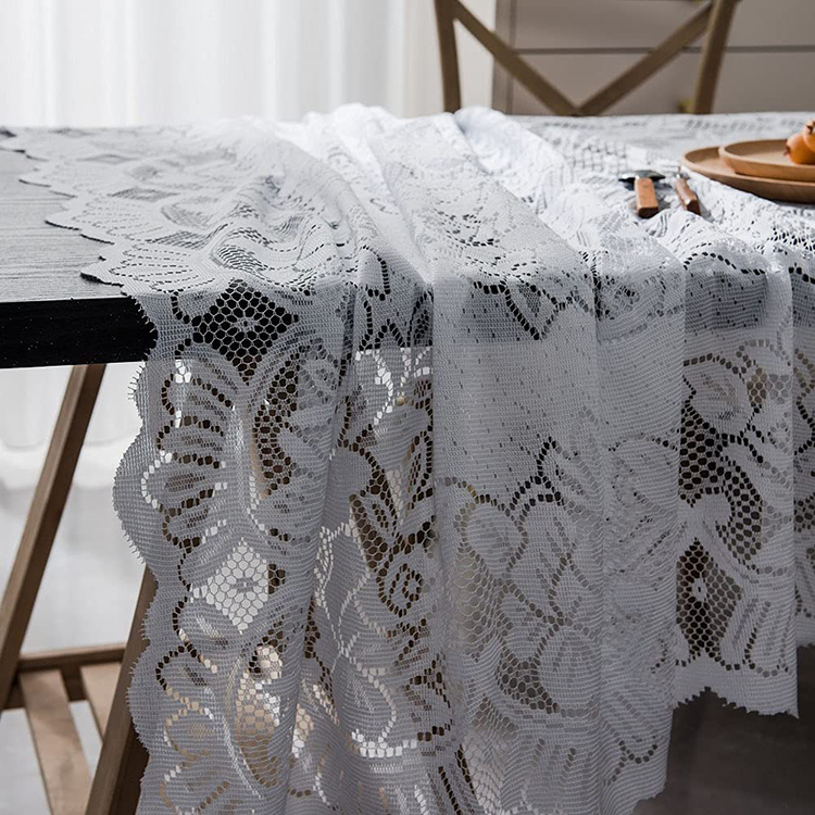 Rectangulum album jacquard tulle factionis polyester floralis vitta nuptialis tablecloth fabricae